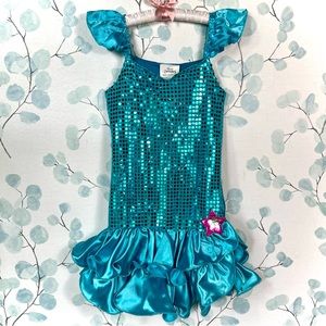 Dream Dazzlers Kids Turquoise Blue Faux Sequin Satin Ruffle Star Costume Dress